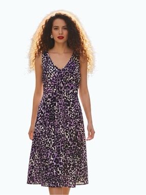Bella D Purple Animal Print Babydoll Midi Dress - Size M